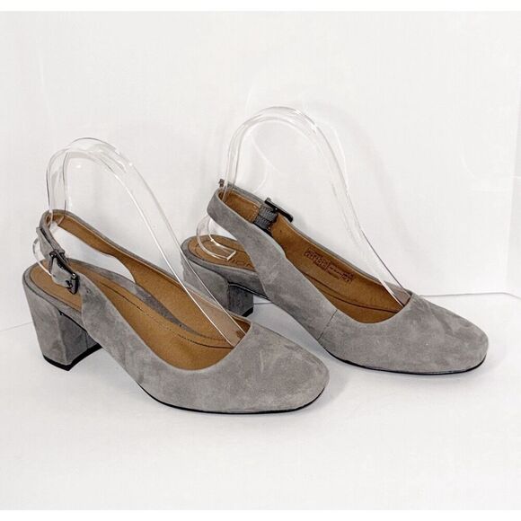 Vionic Nareen Low Block Heel Suede Leather Slingback Gray Closed Toe Office Sz 6 - Picture 2 of 15